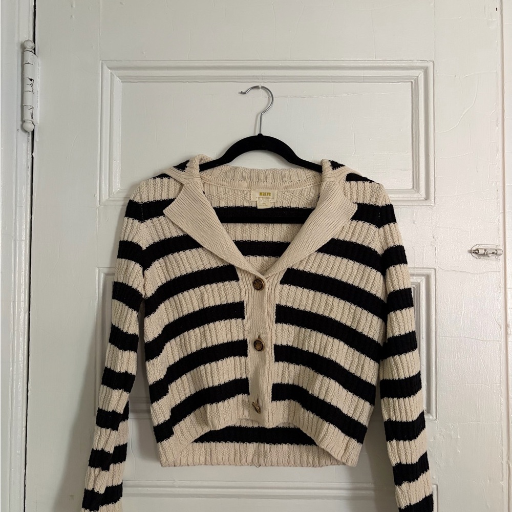 Maeve Striped Black and Cream Women's Sweater